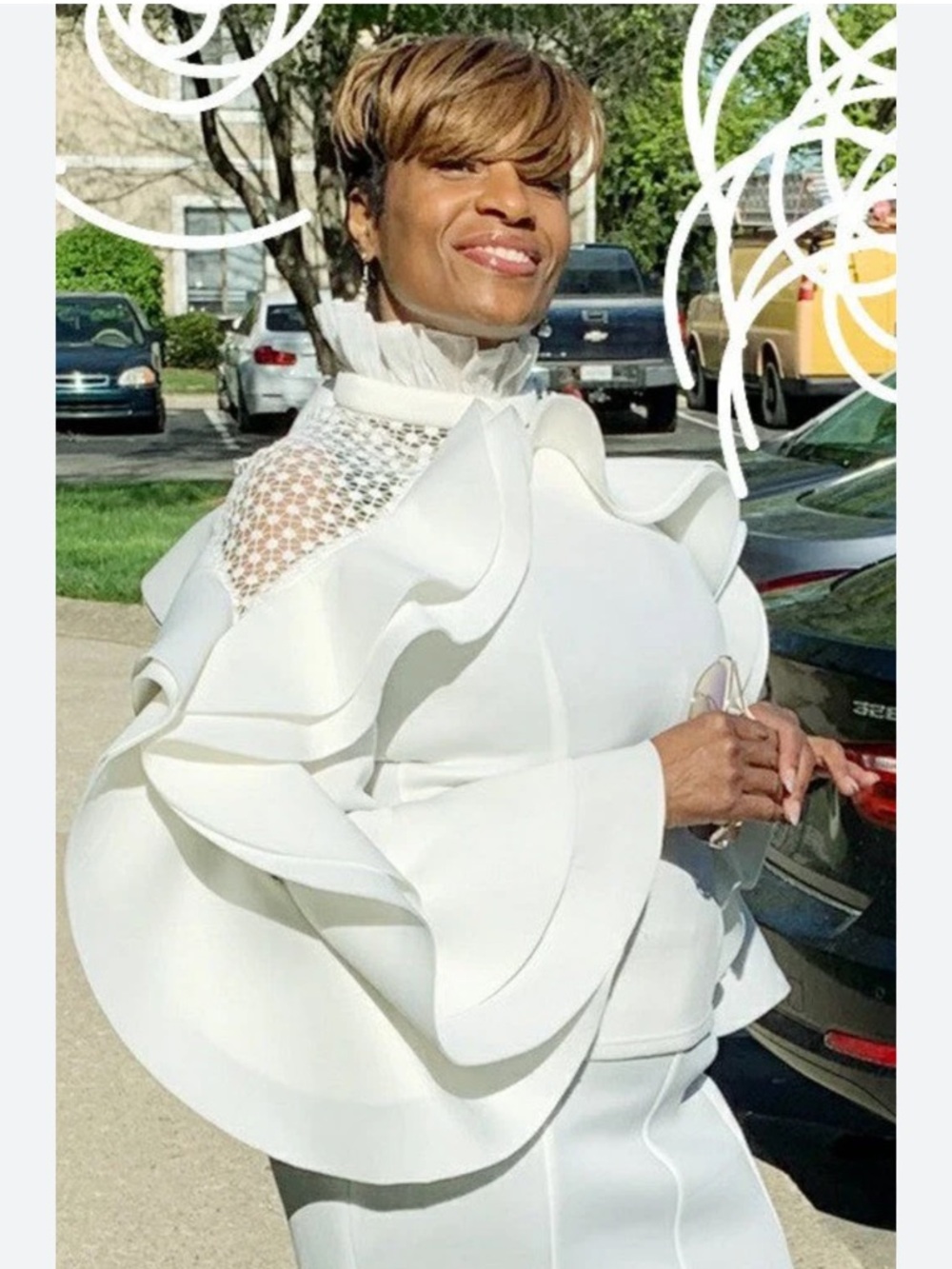 White Ruffle-Sleeve Women's Top